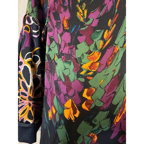 Elie Tahari Dress Black Floral XS Extra Small 0 2 4 3/4 Long Sleeve Stretch Silk - Picture 9 of 11